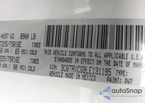 2020 Ram Promaster 2500 High Roof 136 Wb из США, поврежденный, VIN 3C6TRVCG9LE131195